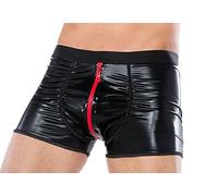 Andalea Men's Collection Herren Dessous Boxer-Shorts schwarz aus Wetlook Material mit Reißverschluss Männer Shorts Unterwäsche Größe: L/XL