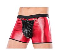 Andalea Men's Collection Herren Dessous Boxer-Shorts schwarz rot aus Wetlook Material mit Öffnung vorn und hinen Männer Shorts Unterwäsche Größe: S/M