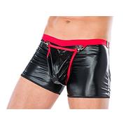 Andalea Men's Collection Herren Dessous Boxer-Shorts schwarz rot aus Wetlook Material mit Öffnung vorn und hinen Männer Shorts Unterwäsche Größe: 4XL/5XL