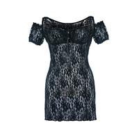 Andalea Schwarzes Spitzen Chemise transparent mit Schnürung Damen Negligee XXL Plus Size 46/48