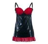 Andalea Schwarzes Wetlook Chemise transparent aus Tüll und Volant Damen Negligee XXL Plus Size 54/56