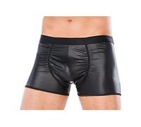 Andalea Sexy Herren Boxershorts in schwarz aus Kunstleder elastisch Männer Wetlook Slip Short Größe: L/XL
