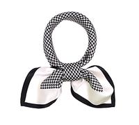 ANDANTINO 100% reine Maulbeerseide, quadratischer Schal für Haare, 68 cm, Damen und Herren, natürliche Seide, Halstuch, digital bedrucktes Kopftuch, Weiß/Schwarz mit Hahnentrittmuster, Medium