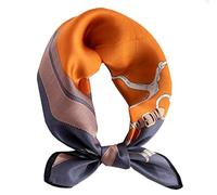 ANDANTINO Schal aus 100% echter Maulbeerseide, 53 x 53 cm, leichtes Halstuch, für Damen und Herren, klein, quadratisch, Digitaldruck, Gürtel, orange-grau-blau, M