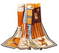 ANDANTINO Schal aus 100% reiner Maulbeerseide, 88,9 cm, groß, quadratisch, leicht, Kopftuch, Damen-Haarwickel mit Geschenkverpackung, Blau-braune Pferde, Large