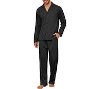 Andeip Schlafanzug Für Männer Weiches Waffelstrick Hausanzug Set Langarm Und Hose Schlafanzug Für Männer Leichte Passende Hausanzug Schwarz M