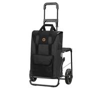 ANDERSEN Einkaufstrolley - Komfort Shopper Senta 2.0 schwarz | mit Sitz, klappbar, aus Stahl, bis 50 kg - Tasche mit Kordelzug, Fronttasche, Reflektoren, 49 L
