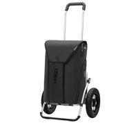 ANDERSEN Einkaufstrolley - Royal Shopper Oli.P 3.0 schwarz | mit Luftbereifung, große Räder, 29 cm, aus Alu, bis 50 kg - Tasche mit Thermofach, Rucksackfunktion, Fronttasche, 50 L