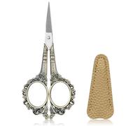 Andibro Kleine Stickschere,Retro Handarbeitsschere mit PU-Überzug,Edelstahl Stoffschere Handwerkliche Nähschere Bastelscheren Textilschere Fadenschere für Haushalt Schule Basteln Büro(dunkelgelb)