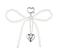 Andibro Schlüsselanhänger mit Perlenschleife, Schlüsselanhänger Süß Schlüsselringe Charms Silber Herz Perle Schleife Handyanhänger Kawaii Bogen Taschenanhänger Handy Anhänger Keychain Phone Charm
