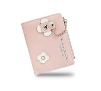 Andiker Kleine Geldbörsen für Frauen, PU-Leder kompakte Bi-Fold Damen Geldbörse mit Reißverschluss Münzfach Exquisite Damen Geldbörse mit floralen Schnalle Design (Rosa)