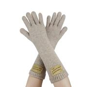 Andiker Thermohandschuhe für Frauen, gestrickte Wolle Daumen und Zeigefinger Touchscreen Handschuhe, warme weiche elastische Winterhandschuhe für den Innenbereich (Khaki, Lang)