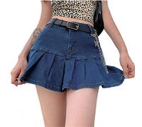 Andiwa Damen Denim Y2k Mini Plissee Jeans Röcke Harajuku Goth Punk Rock Hohe Taille Rüschen Kurze Röcke, dunkelblau, S