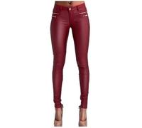 Andiwa Damen-Leggings aus Kunstleder, niedrige Taille, Doppelreißverschluss, Po, Push-Up, Stretch, Skinny, PU-Leder, Petite/Regular/Tall