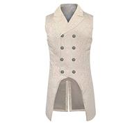 Andiwa Herren Gothic Steampunk Vintage Zweireihige Weste Brokatweste Uniform Kostüm formelle Frack Weste, weiß, XXL