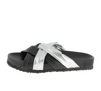 Andrea Conti Damen Pantolette Flacher Slipper, schwarz/Silber, 36 EU