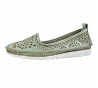 Andrea Conti Damen Slipper Leder Florale Cutouts Keilabsatz mit Streifen 0021712, Größe:41 EU, Farbe:Grün
