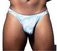Andrew Christian Holliday Bikini mit Schnalle, Palmenmuster in Blau und Weiß, Herren Badebekleidung (DE/NL/SE/PL, Alphanumerisch, S, Regular, Regular, Blau)