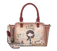 Anekke Damen Handtasche Peace & Love – Bowling-Tasche mit kurzem Henkel und Blumen-Anhänger, Camel