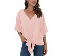 Anelune Damen Chiffon Bluse zum Knoten, Sommer Oberteile, Rosa, M