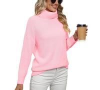 Anelune Damen Oversized Rollkragenpullover, Strickpullover Casual & Elegant, Winter & Autumn Loose Langarm Pullover Sweater Hellrosa L