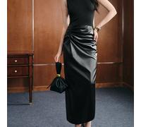Anewsta Damen elegantes romantisches strukturiertes plissiertes minimalistisches Kleid aus PU, geeignet für Pendeln, Treffen, Dates, Partys, Hochzeits