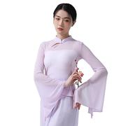 Angcoco Chinesische traditionelle Langärmelige durchsichtige Mesh-Blusenoberteile für Damen