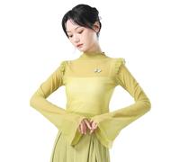 Angcoco Elegante langärmelige Mesh-Blusenoberteile mit Stehkragen für Damen