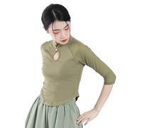 Angcoco Traditionelle chinesische Langarmblusen-Tops mit Daumenlöchern für Damen