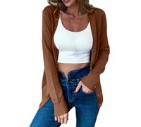 Angebot des Tages Blitzangebot, Strickmantel Damen Leichte Strickjacke Damen Sommer Langarm Strick Jacke Mit Knöpfe Casual Open Front Jacken Bequem Strickcardigan Jacke Sommer (Braun,XL)
