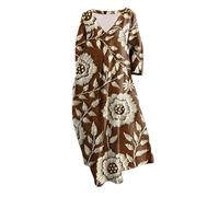 Angebot des Tages blitzangebote Kleid Damen Langarm Sommer Kleider Lang Freizeit Lose Sommerkleid Boho Maxikleid Elegant Drucken Rundhals Strandkleid mit Taschen Kleid Langarm Damen elegant