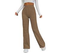 Angebot des Tages, Sommerhose Damen Leicht Sportanzug Damen Einfarbig Baggy Hosen Elastische Taille Palazzo Hose Yogahose Bequeme Stoffhose Hosen Damen Sommer Jogpants Damen Elegant(Braun,XXL)