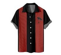 Angebot des Tages T-Shirts Für Herren V-Ausschnitt Herren Poloshirt Herren Hemden Langarm Reverskragen Palm Bedruckt Strandhemd Kurzarm Boho Hemd Knopfleiste Leinen Hemd (Rot, 8XL)