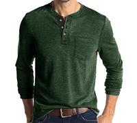 Angebot Herren T-Shirts Herren Baumwolle Langarm Top Klassische Casual Shirt Tops für Männer Kragenlose Opa T-Shirt Golf Shirts Slim Fit Baumwolle T-Shirt mit Tasche Büro Grün