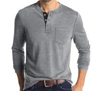 Angebot Herren T-Shirts Herren Baumwolle Langarm Top Klassische Casual Shirt Tops für Männer Kragenlose Opa T-Shirt Golf Shirts Slim Fit Baumwolle T-Shirt mit Tasche Büro Grau