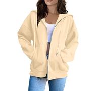 Angebote Damen Hoodie Decke Damen Sweatshirtjacke Damen Mit Kapuze Hoodie Teenager Mädchen Hoodie Zipper Y2K Kapuzenjacke Kordelzug Einfarbige Gefüttert Jacke Mit Kapuze Christmas Hoodie (Beige, 3Xl)