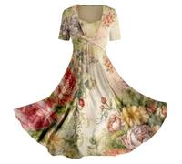 Angebote Damen Sale Sommerkleid Damen Elegant Lässiges Slip-Urlaubskleid für Damen im Frühjahr/Sommer mit Blumen-Kunstdruck Damenkleider Elegant Festlich Hochzeit Sommerkleider Damen lang