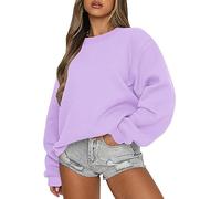 Angebote Damen, Sweatshirt Damen Oversized Sweatshirts Für Damen Einfarbig Rundhals Langarm Pulli Ohne Kapuze Oversized Oberteile Tops Locker Casual Basic Bluse Bekleidung Damen (Purple,M)