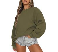 Angebote Damen, Sweatshirts Für Damen Damen Oberteile Einfarbig Rundhals Langarm Pulli Ohne Kapuze Oversized Oberteile Tops Locker Casual Basic Bluse Teenager Mädchen Kleidung (Army Green,L)