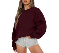 Angebote Damen, Tshirt Damen Oversize Damen Oberteile Einfarbig Rundhals Langarm Pulli Ohne Kapuze Oversized Oberteile Tops Locker Casual Basic Bluse Kleidung Damen Oberteil Damen(Coffee,L)