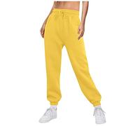 Angebote Des Tages, Arbeitshose Damen Jeggings Damen High Waist Einfarbig Sporthose Mit Taschen Und Tunnelzug Fitness Laufenhose Straight Bein Hose Damen Arbeitshose Sommer Outfits Damen(Yellow,M)