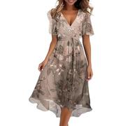 Angebote Des Tages Heute,Abendkleider Damen Sommerkleid Lang Cocktailkleid Elegant Kleid Hochzeitsgast Festliche Kleider Chiffonkleid Boho Kleidung V-Ausschnitt Maxikleid Rüschen Strandkleid