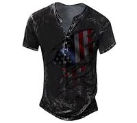 Angebote des Tages Heute Baumwoll Tshirt Herren Kompressionsshirt Herren Funktionsshirt Herren Langarm Vintage Distressed Totenkopf Shirt Usa Flaggen Druck Trachtenhemd Schwarzes Hemd (Schwarz, 3XL)