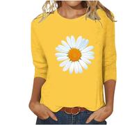 Angebote des Tages Heute blitzangebote 3/4 Arm Shirt Damen Gänseblümchen Druck Bluse Tops Sommer Tshirt Oberteile Basic Shirt Tunika Pullover Rundhals T-Shirt Bequeme Casual Longtops Beachwear