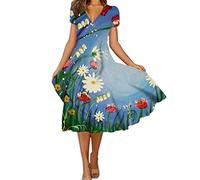 Angebote des Tages Heute Blitzangebote Damen Sommer Elegant V-Ausschnitt Kurzarm Sommerkleid,Vintage Farbschreibweise Blumen Print, Streit One Kleid Boho Kleid Damen Angebote des Tages Heute