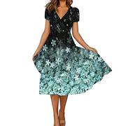 Angebote des Tages Heute Blitzangebote Damen Sommer Elegant V-Ausschnitt Kurzarm Sommerkleid,Vintage Farbschreibweise Blumen Print, Strand Kleid Empire Kleid Angebote des Tages Heute