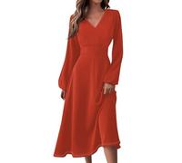 Angebote Des Tages Heute Blitzangebote Sommerkleid Damen Elegant Langarm Kleid Damen Einfarbig V-Ausschnitt Langarm Kleid Herbst Lang Sommerkleid Damen Leicht Boho Kleid Langarm Kleid Damen,Schwarz,XL
