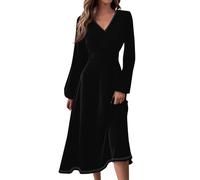 Angebote Des Tages Heute Blitzangebote Sommerkleider Damen Langarm Kleid Damen Einfarbig V-Ausschnitt Langarm Kleid Herbst Lang Boho Kleid Damen Kleid Damen Elegant Boho Kleider Damen Sommer,Orange,XL