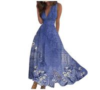 Angebote Des Tages Heute Blitzangebote Strandkleid Damen Lang Blumendruck Tiefer V-Ausschnitt Ärmellos Maxikleid Sommerkleider Damen Leicht Und Luftig Kleid Damen Elegant Maxikleider,Dunkelviolett,XXL