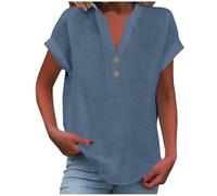 Angebote des Tages Heute Blitzangebote Tshirt Damen Guenstig Shirt Sommer Damen Leicht Kurzarm V-Ausschnitt Knopf Lässige T-Shirts Bluse Lose Tunika Tops Pullover Oberteile Bluse Damen Elegant Sale